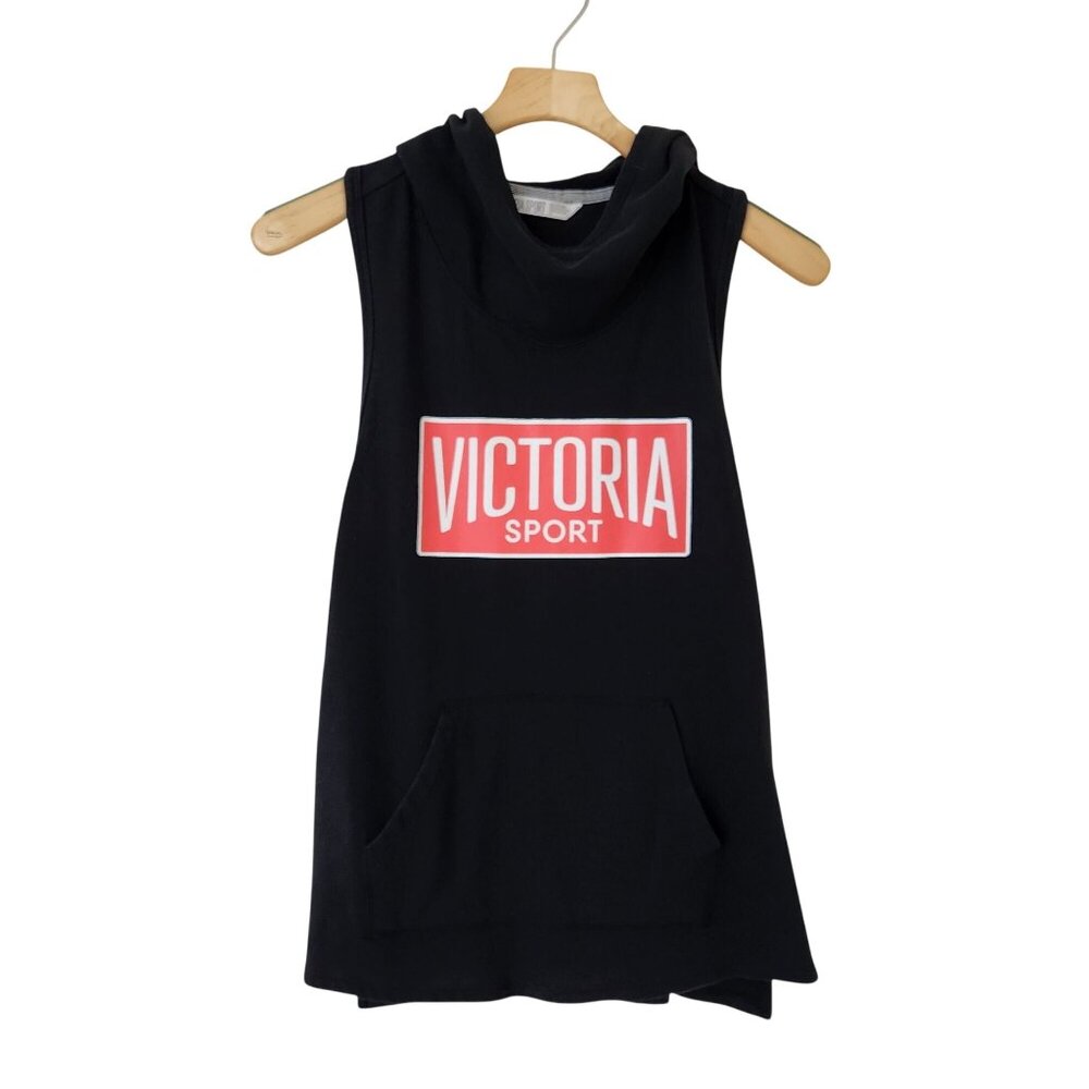 VS Victoria Sport Black Sleeveless Hoodie Tank Top Sporty Gym Cross Fit Athletic
